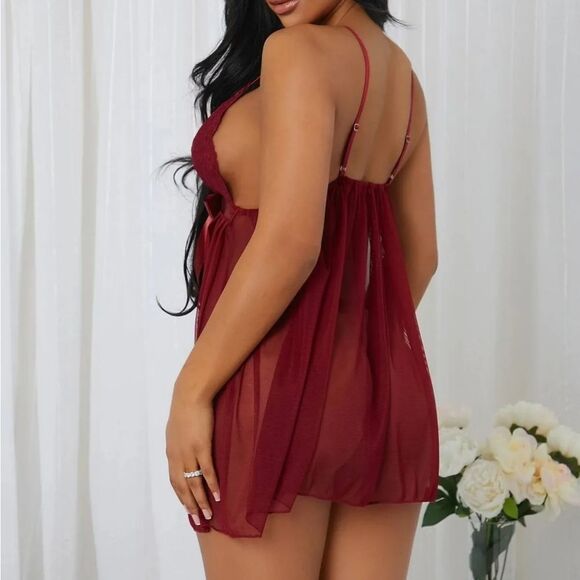 Mesh Dress with Thong Plus Size Sexy Lingerie Set Christmas Babydoll Chemise US - Picture 5 of 5